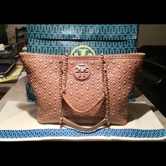 Tory Burch Handbags - Tory Burch Brown Quilted Leather Marion Tote Bag
